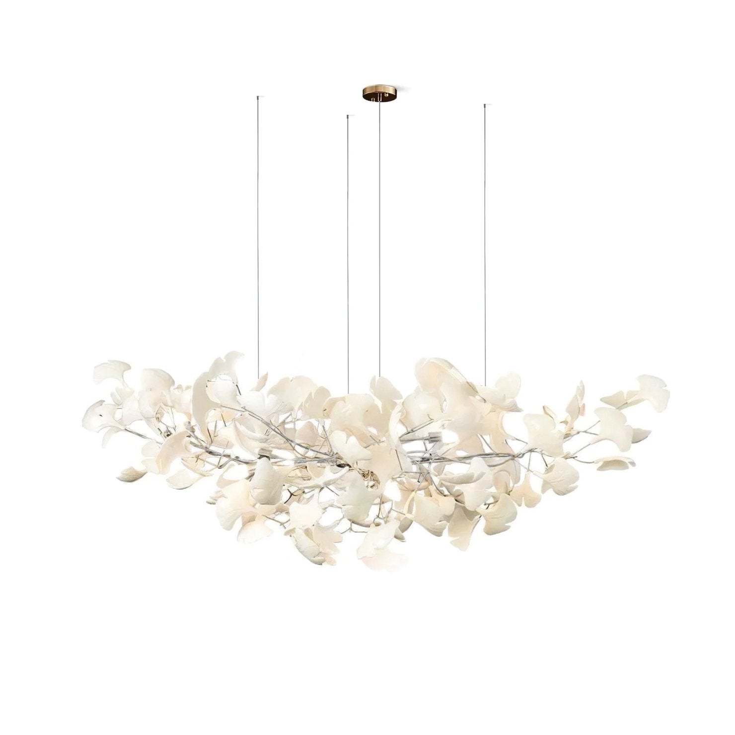 Ginkgo Leaf Chandelier for Dining Room & Living Room – Brass Sculptural LED Statement Chandelier, Modern Foyer & Stairwell Ceiling Light