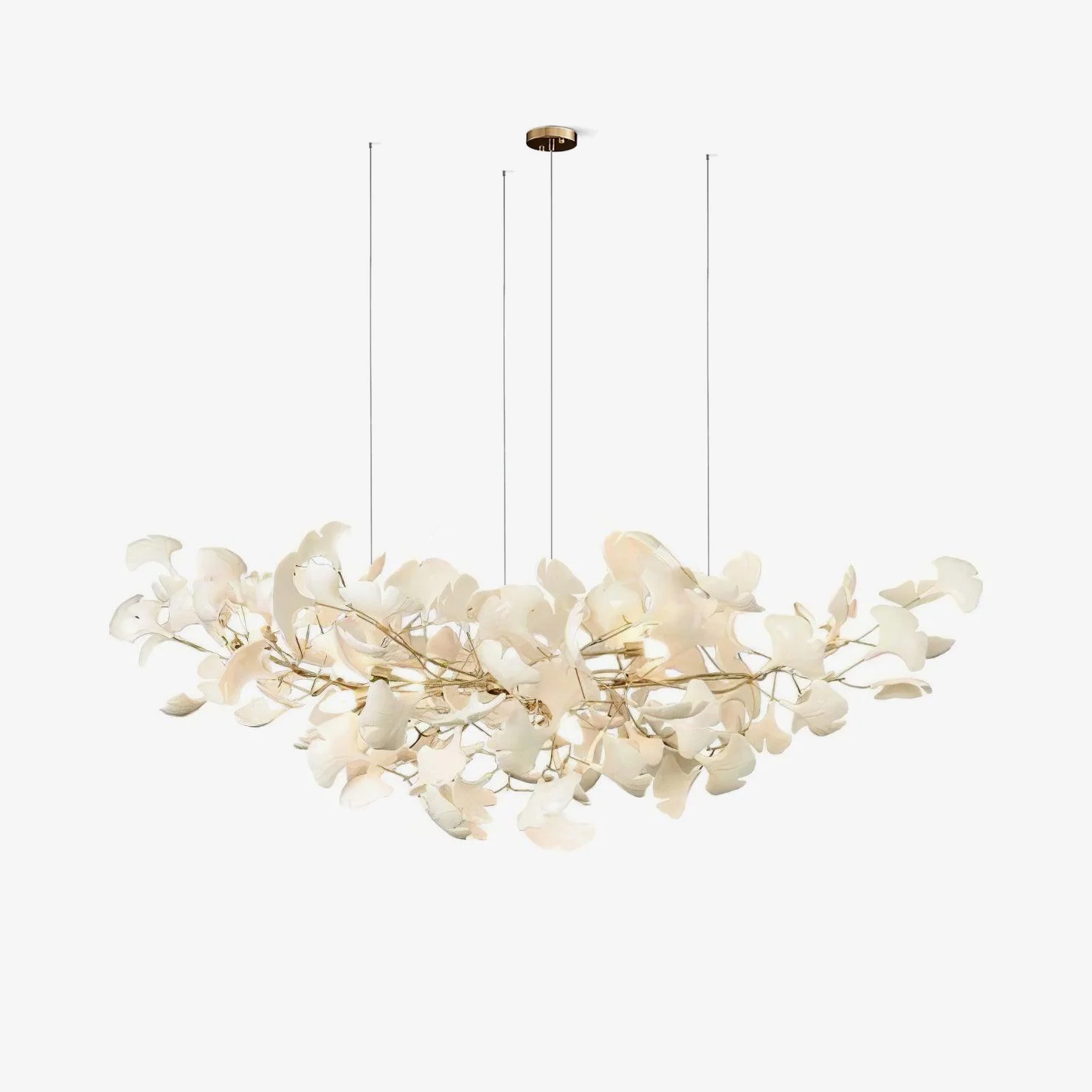 Ginkgo Leaf Chandelier for Dining Room & Living Room – Brass Sculptural LED Statement Chandelier, Modern Foyer & Stairwell Ceiling Light