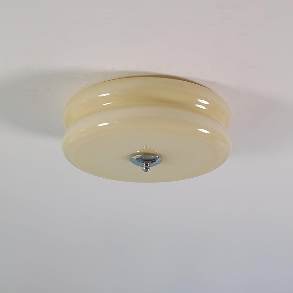 Art Deco Ceiling Light for Entryway & Dining Room – Vintage Patterned Glass Flush Mount, Gold & Chrome LED Hallway Ceiling Light