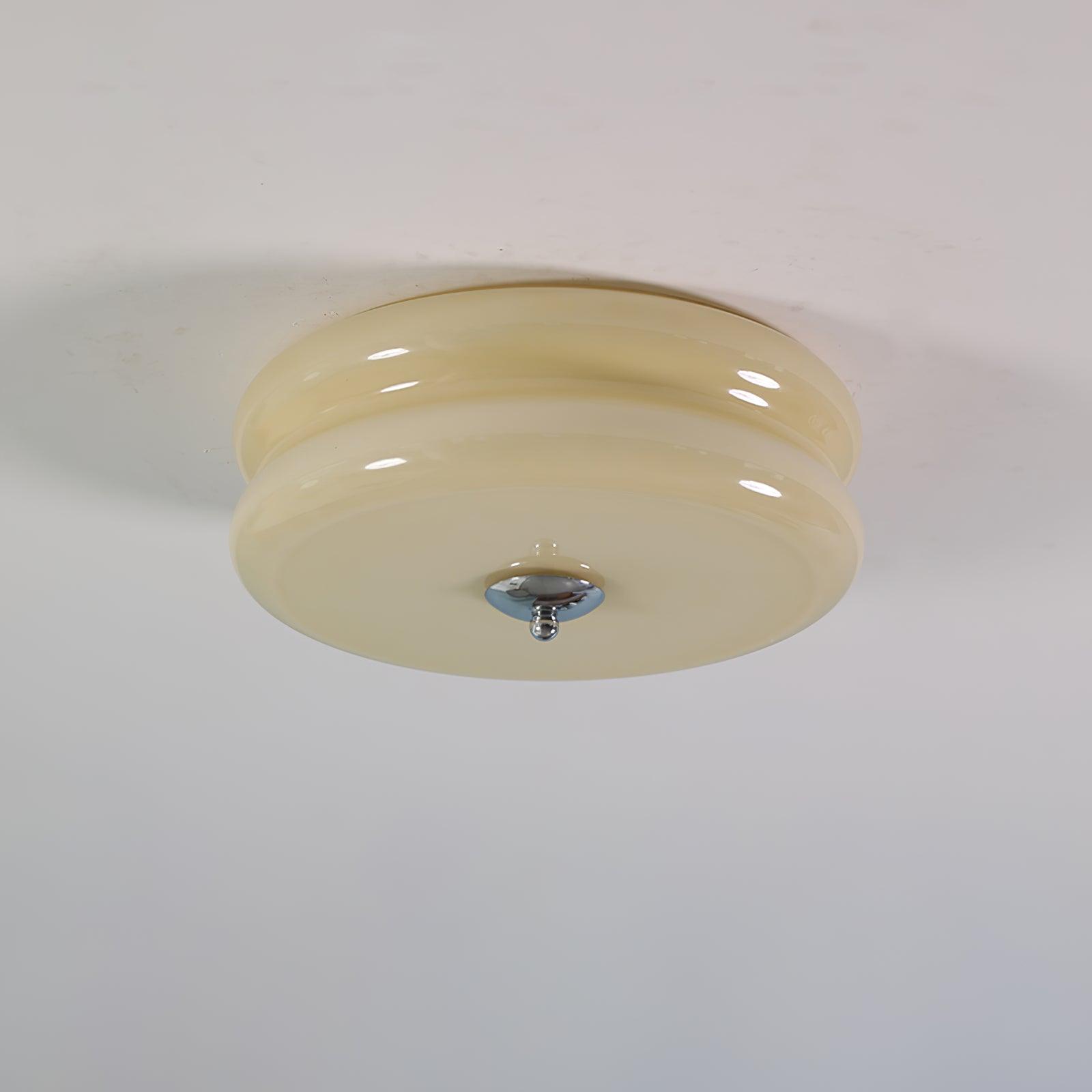 Art Deco Ceiling Light for Entryway & Dining Room – Vintage Patterned Glass Flush Mount, Gold & Chrome LED Hallway Ceiling Light