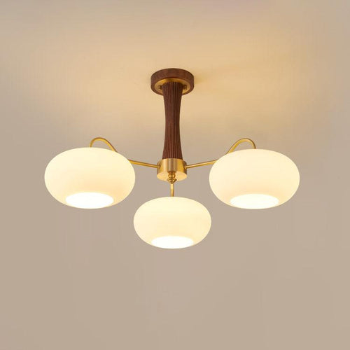 Brass Cluster Chandelier for Dining Room & Entryway – Walnut Glass Shade LED Statement Chandelier, Modern Living Room Ceiling Light