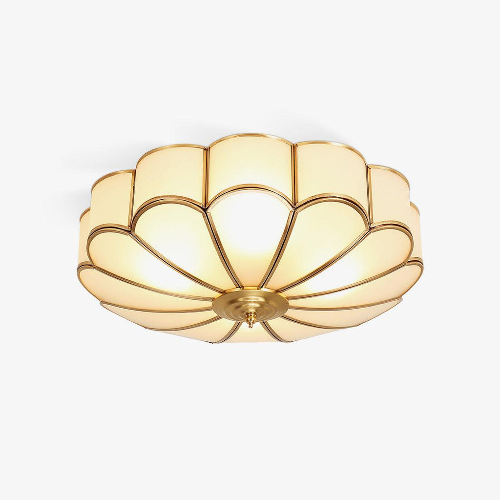 Glass Flush Mount Ceiling Light for Kitchen & Bedroom – Brass Floral Bloom LED Ceiling Light, Modern Hallway & Dining Room Fixture