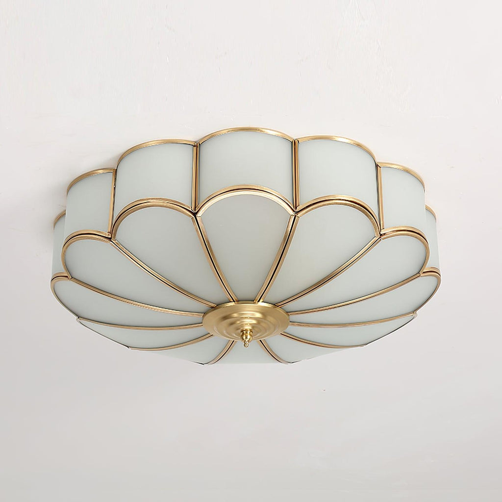 Glass Flush Mount Ceiling Light for Kitchen & Bedroom – Brass Floral Bloom LED Ceiling Light, Modern Hallway & Dining Room Fixture