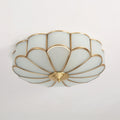 Glass Flush Mount Ceiling Light for Kitchen & Bedroom – Brass Floral Bloom LED Ceiling Light, Modern Hallway & Dining Room Fixture
