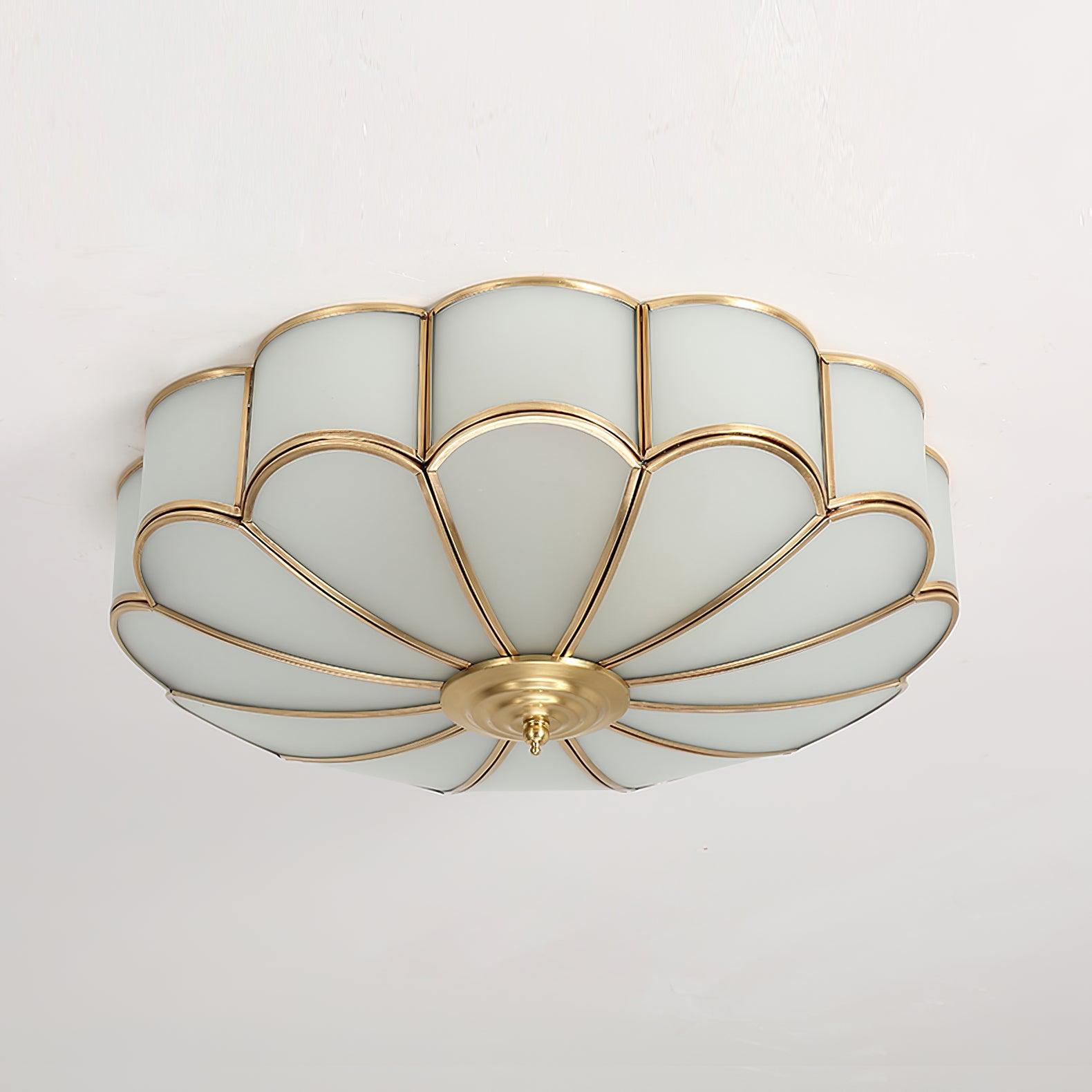 Glass Flush Mount Ceiling Light for Kitchen & Bedroom – Brass Floral Bloom LED Ceiling Light, Modern Hallway & Dining Room Fixture