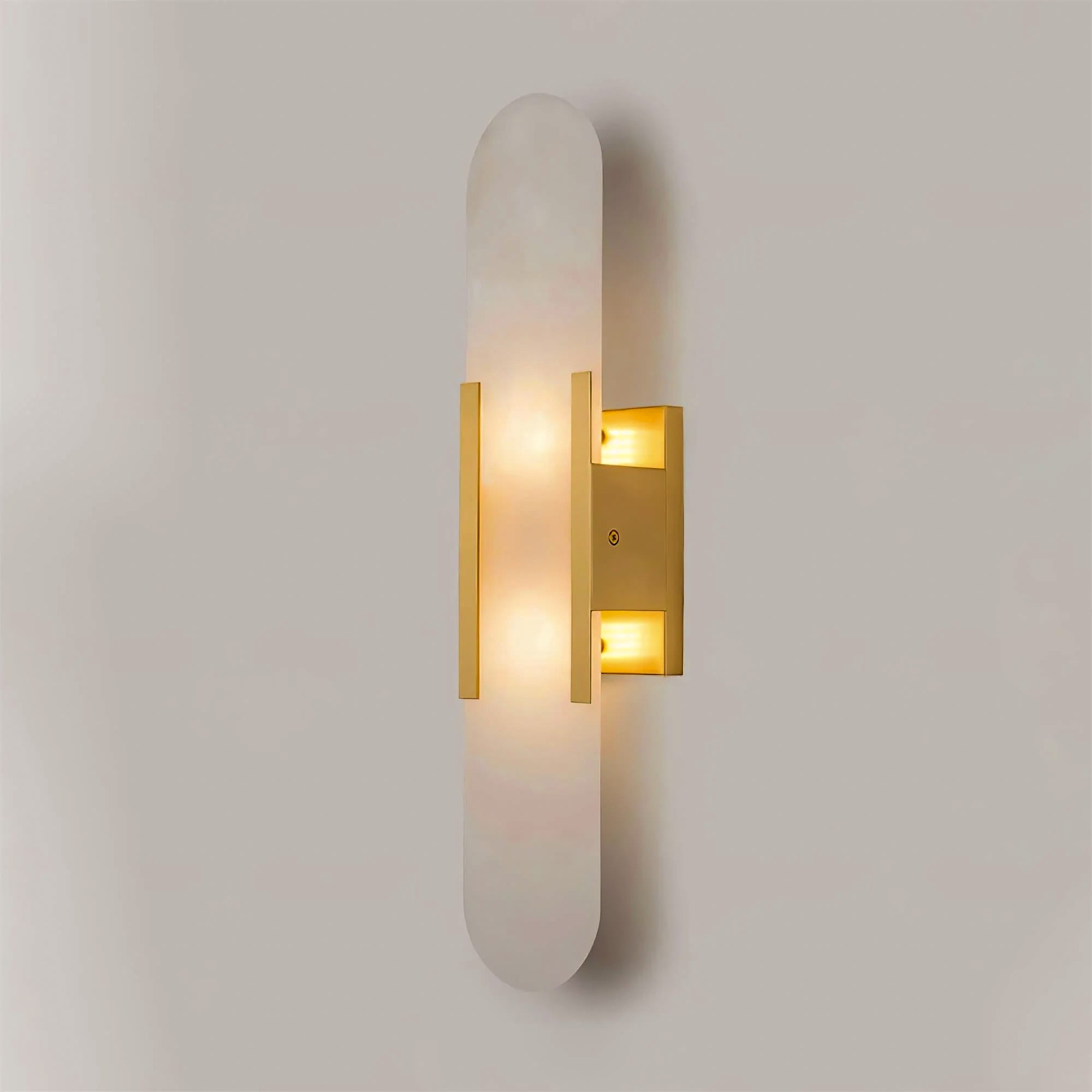 Alabaster Wall Sconce for Bedroom & Hallway – Natural Stone LED Wall Light, Oblong Brass Living Room & Entryway Wall Sconce