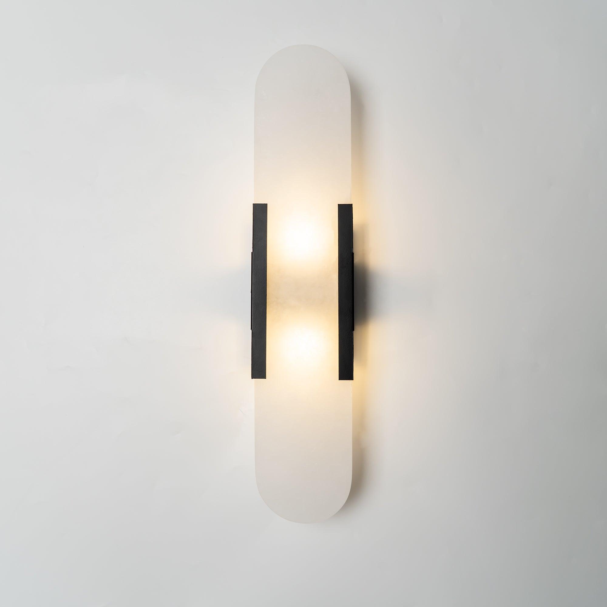 Alabaster Wall Sconce for Bedroom & Hallway – Natural Stone LED Wall Light, Oblong Brass Living Room & Entryway Wall Sconce